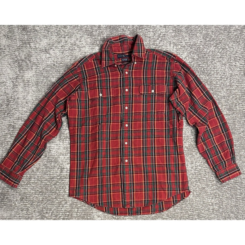 Polo Ralph Lauren Workshirt Shirt Men's L RL Flannel Heavy Cotton Vintage 90s